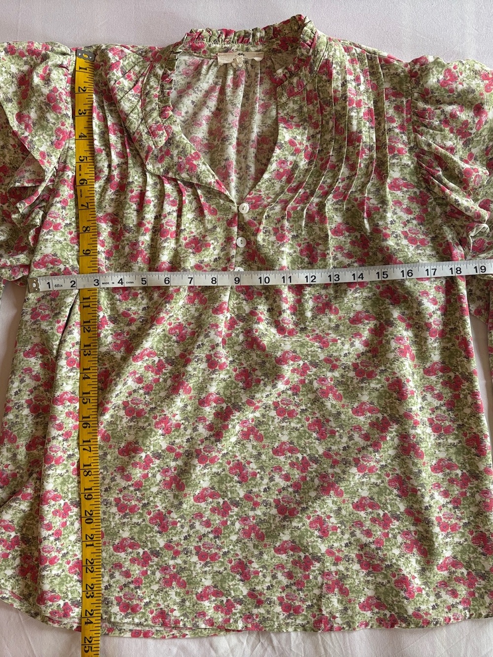Entro Floral Ruffle Top in Green and Pink